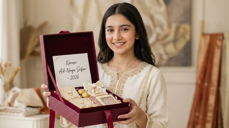 The Royal Maroon 2026 Keepsake Hamper with Open Heart & Butterfly Necklaces, Tulip Bracelet, Lip Glaze, Nails & Treats