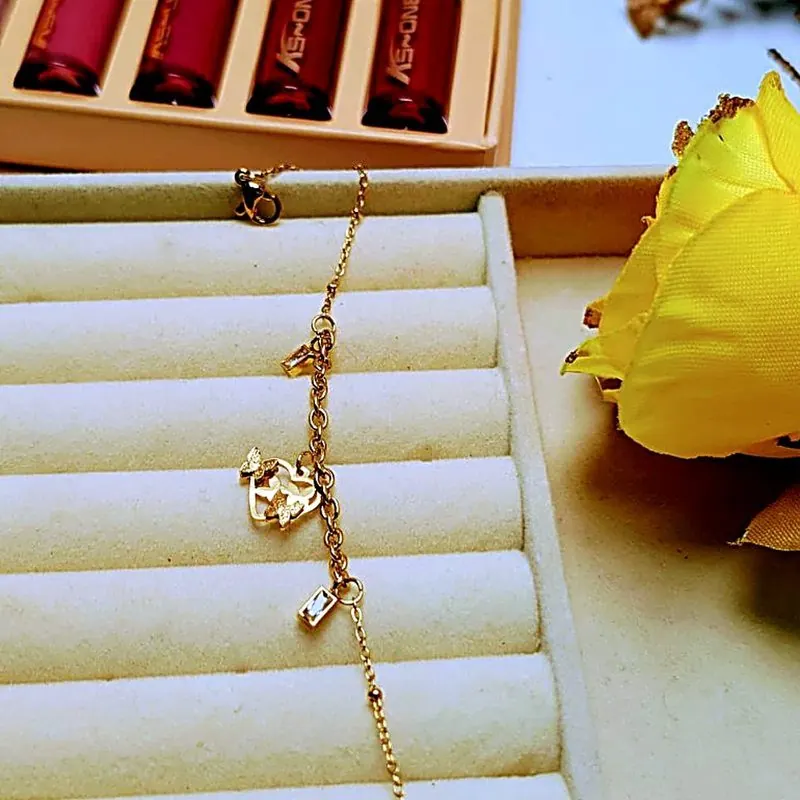 Golden Butterfly & Heart Charm Bracelet