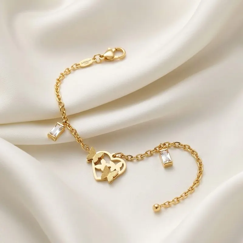 Golden Butterfly & Heart Charm Bracelet